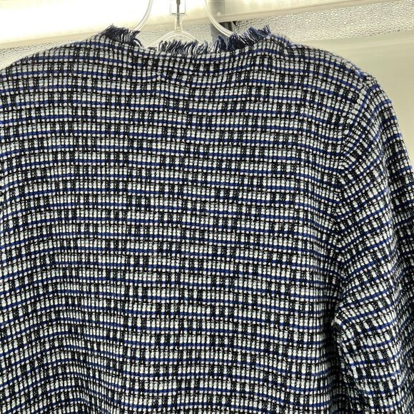 J.Crew Women's Lightweight Knit Blazer Blue/Multi Size Large Frayed - Picture 6 of 9